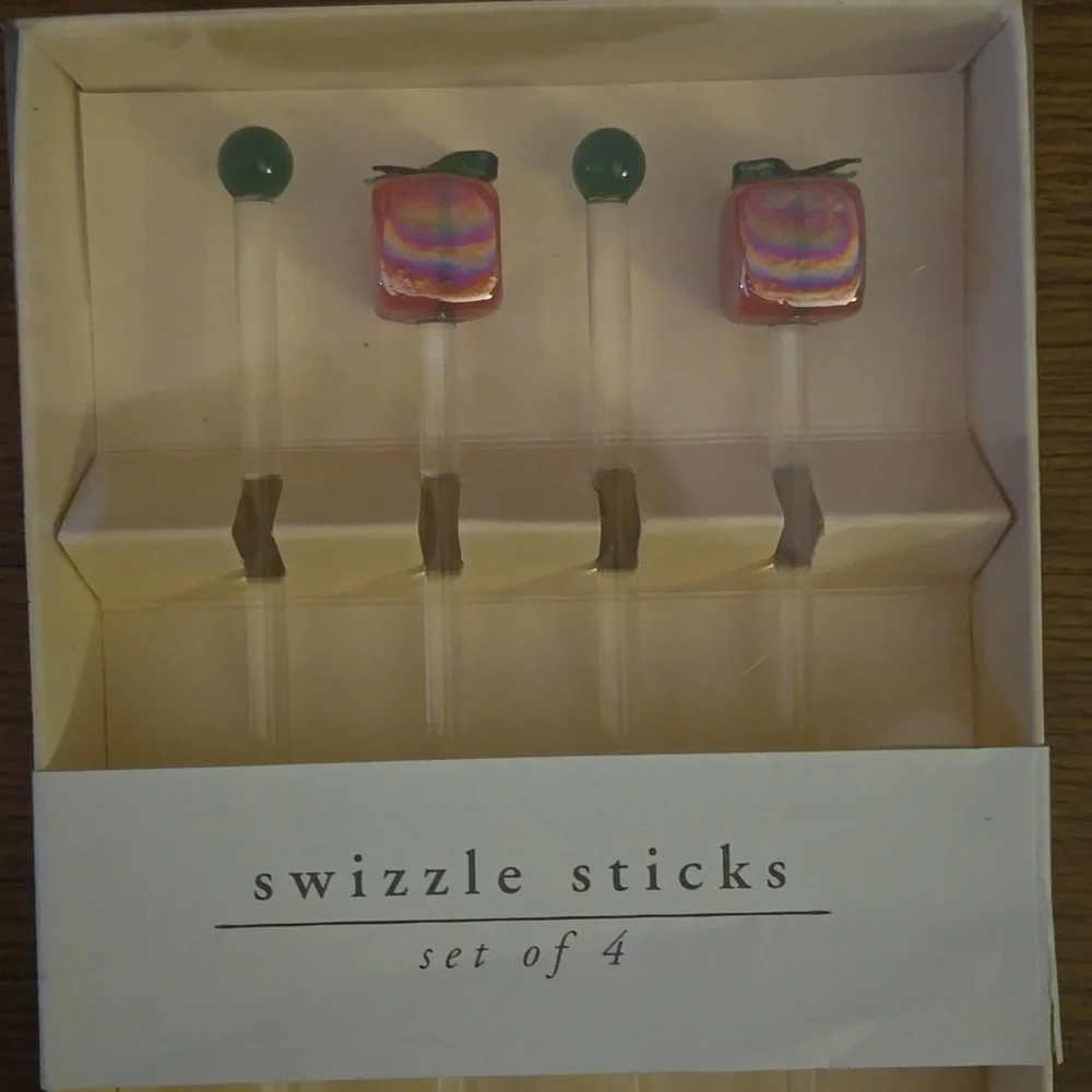 Pier 1 Imports Colorful Swizzle Sticks Gift Boxes Set of 4 Glass Red Green NEW